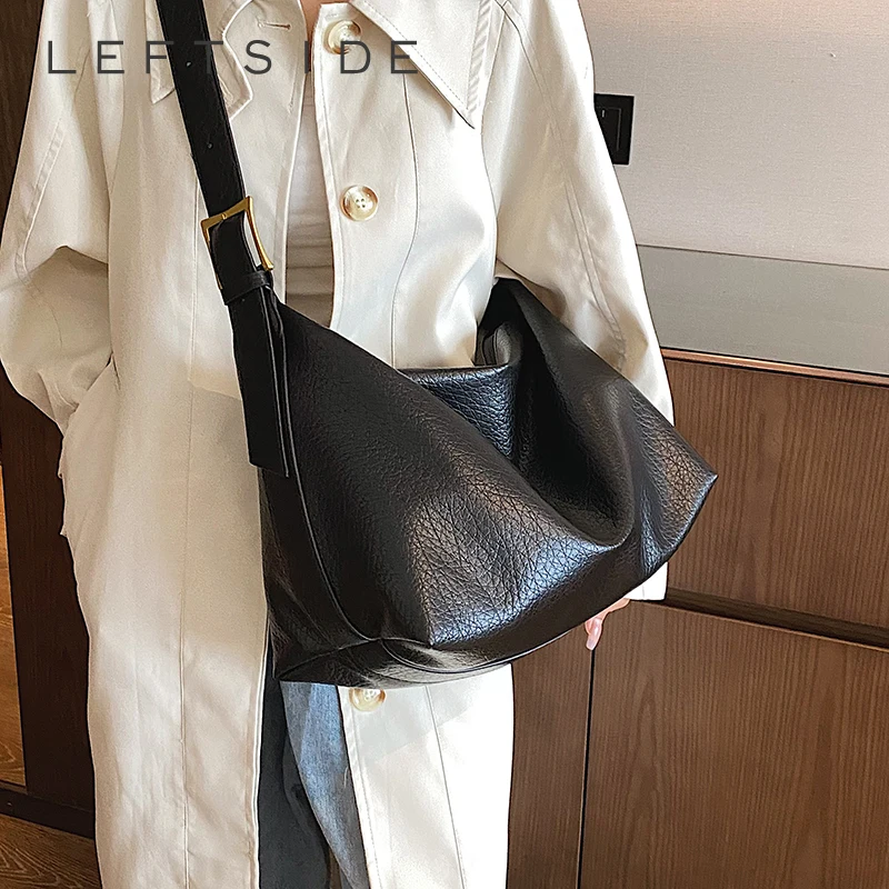 

LEFTSIDE 2023 ретро большие сумки на плечо для женщин винтажные однотонные простые вместительные Сумки из искусственной кожи дорожная Сумка Хобо