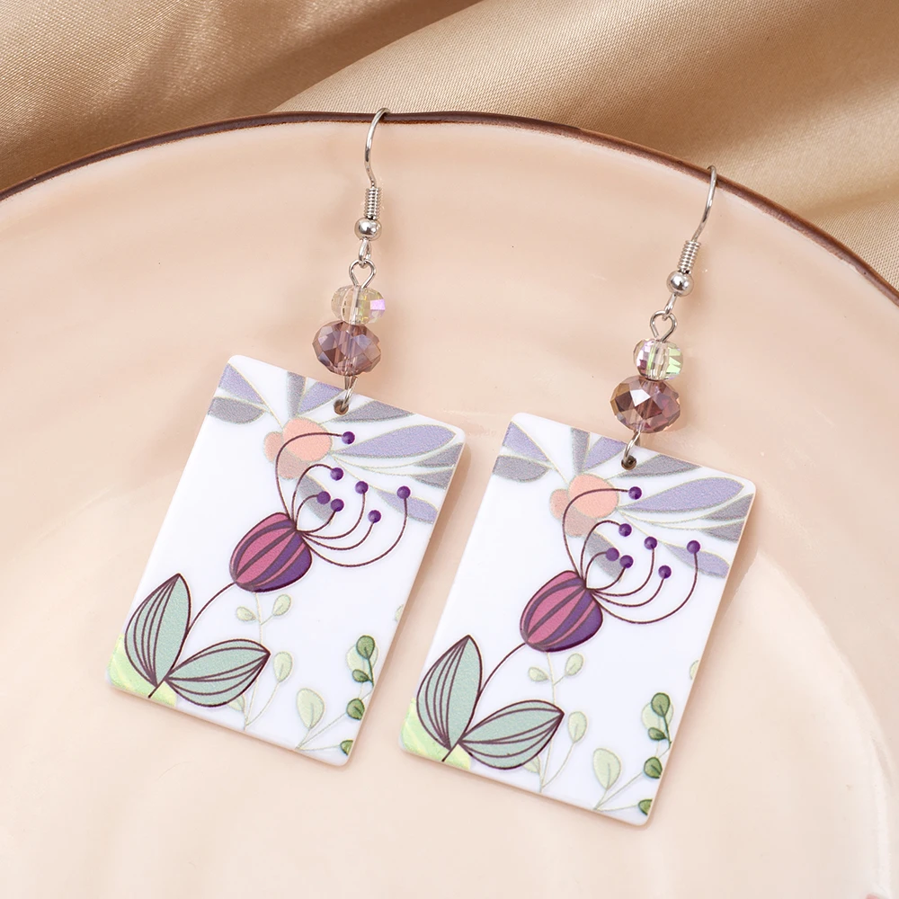 Новые модные прямоугольные акриловые серьги с цветочным принтом Relievo для женщин