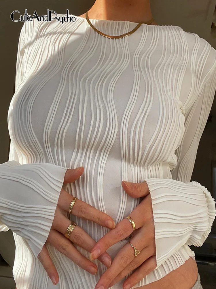 

Женский укороченный топ с рюшами cuteandпсихоy2k, элегантная Винтажная футболка с длинным рукавом, корейская мода, осенняя Милая женская одежда