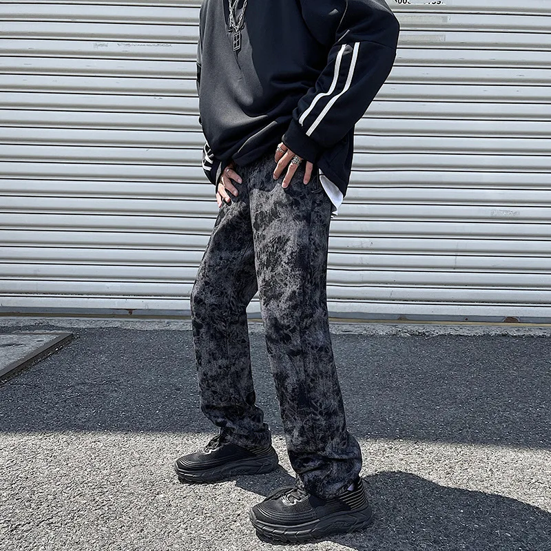 YIHANKE Harajuku Tie-dye Jeans Jogging Pants Men's Hip-hop Street Korean Fashion Trousers Y2k Hippie Jogging Large Size Casual
