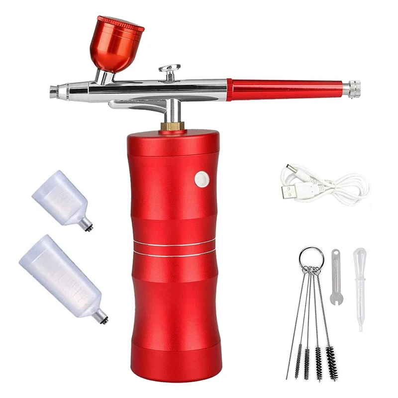 

Portable Airbrush Accessories With Compressor, Rechargeable Cordless Handheld Airbrush Set With 3 Paint Cups, Red