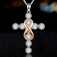 inlaid zircon figure 8 infinite cross pendant necklace alloy jewelry