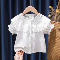 new girls 2022 new short sleeved shirts summer cotton clothes doll collar lace sweet and cute short sleeved childrens clothing