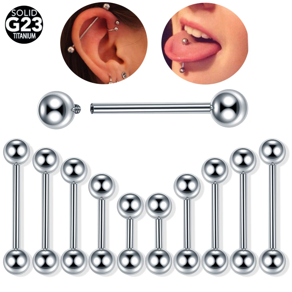 

1Pc G23 Titanium Tongue Piercing Internal Threaded Industrial Straight Barbell Ring Nipple Bar Ear Tragus Piercing Body Jewelry