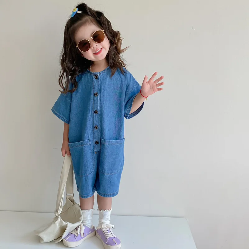 Детские летние джинсовые комбинезоны-карго в Корейском стиле Свободные