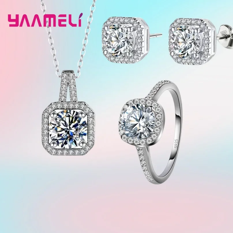 

Authentic 925 Sterling Silver Women Wedding Engagement Jewelry Sets Classic Arrow Design Shiny Cubic Zircon Crystal Inlay Paved