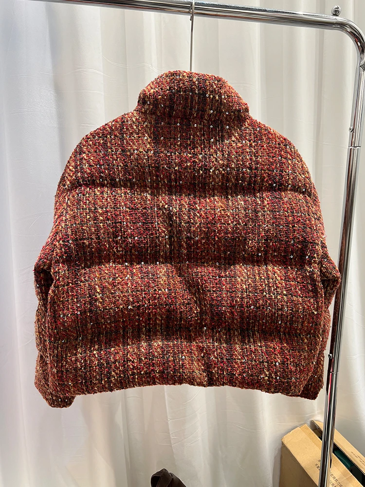 Зимнее новое дизайнерское пуховое пальто для женщин с утолщенной тканой