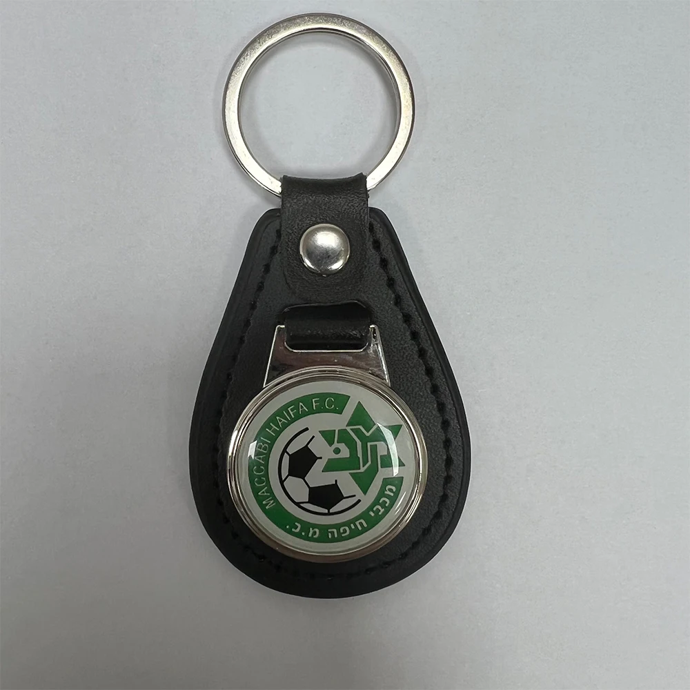 

Maccabi Haifa Keychain Alloy and leather Israel Football Team Emblem Symbol for Decor