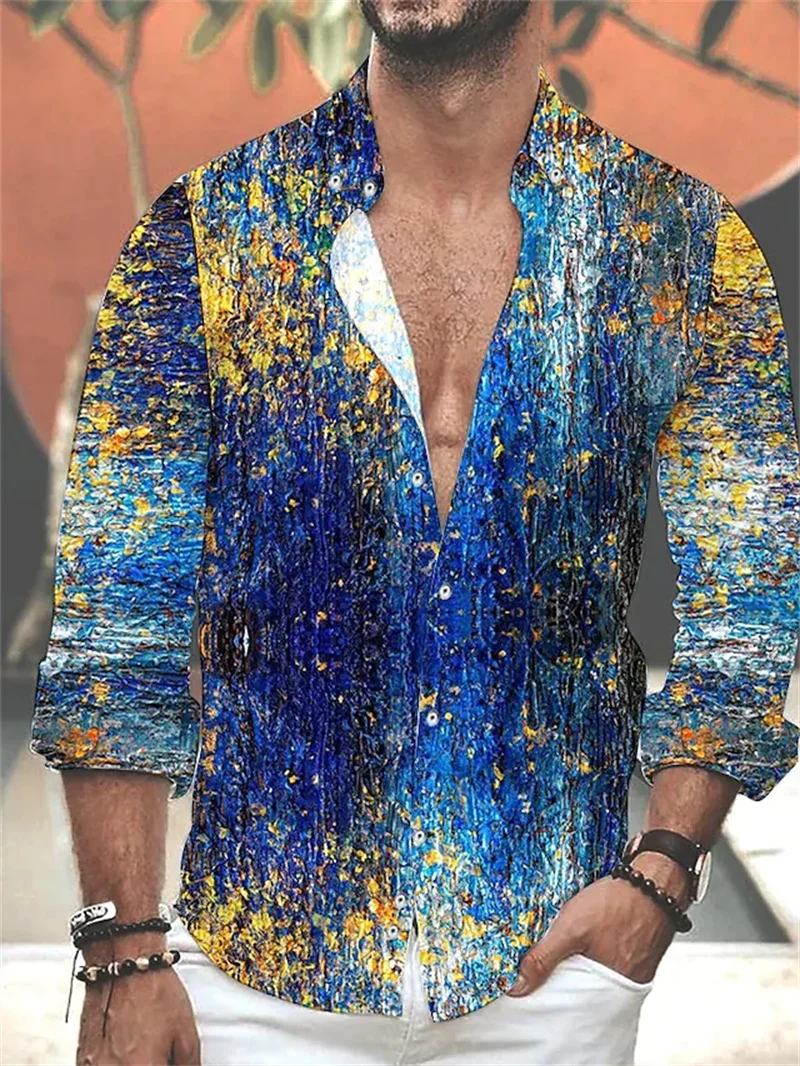 

2021 Hot Sale European American Men's Clothing Casual Fashion Printed Shirt Single-Breasted Cardigan Long Sleeve Shirt Men