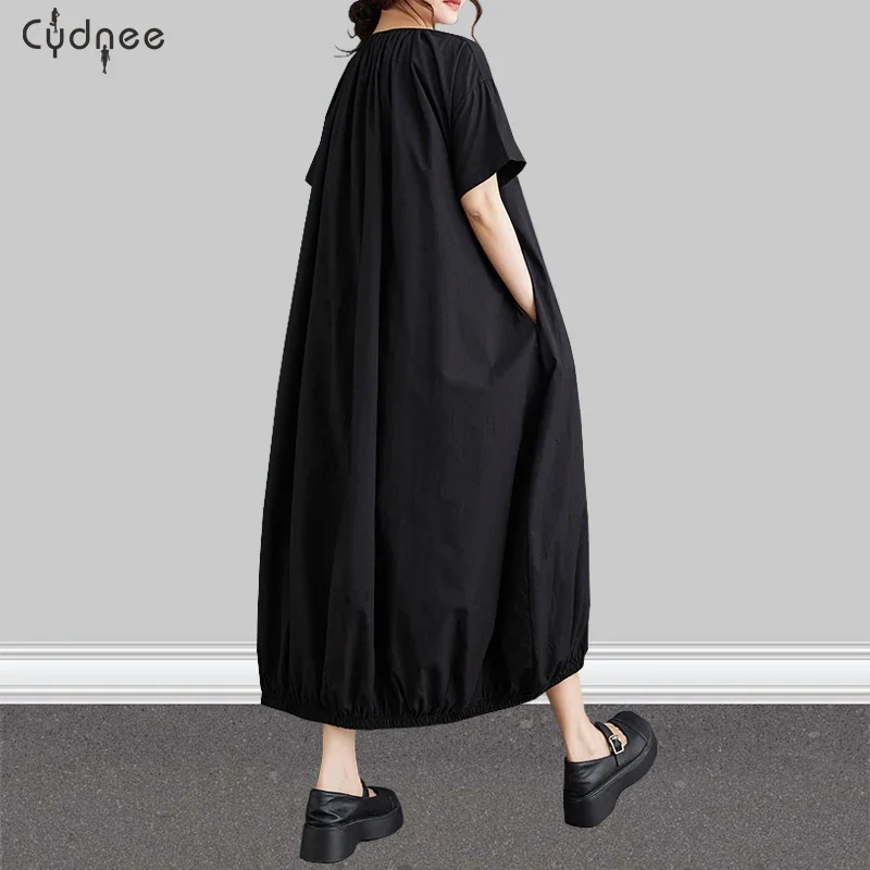 Платье женское длинное с коротким рукавом и V-образным вырезом