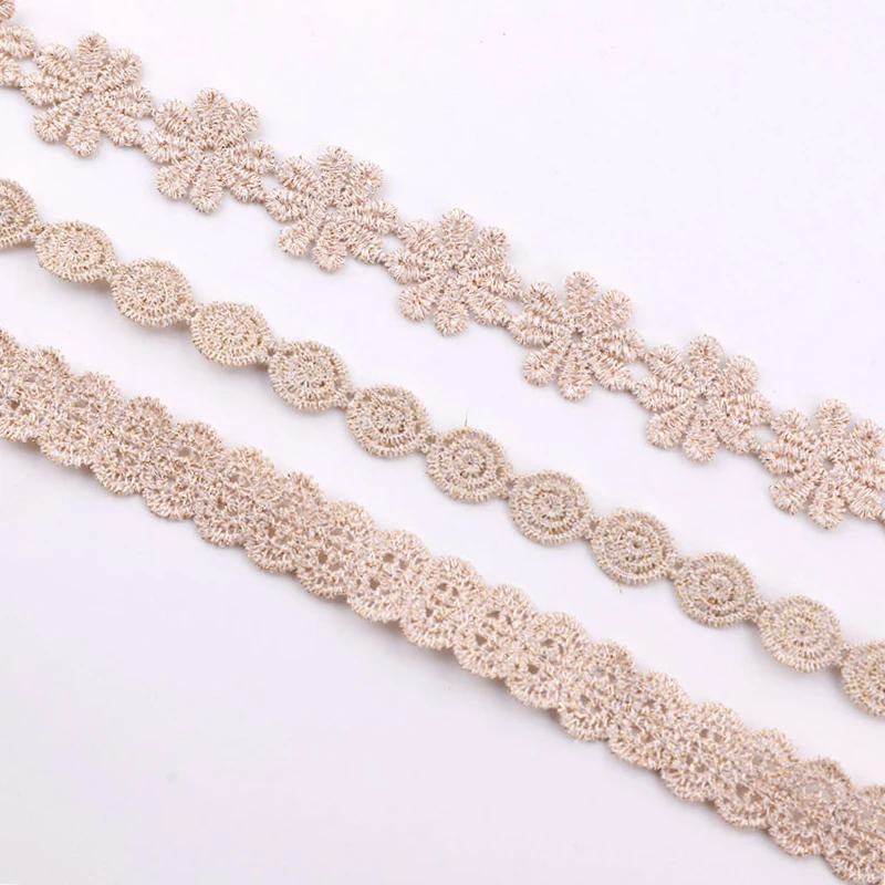 

1/2/3 Yards Colorful Gold Line Thread Embroidery Solid Flower Sewing Clothing Lace Accessories DIY Lace Fabric Clothing Supplies