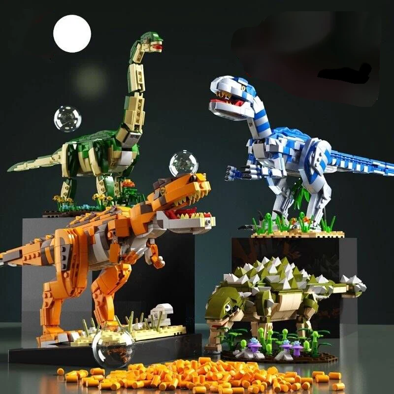 

Dinosaur World Small Velociraptor Large Face Ankylosaurus Giant Beast Dragon Boys and Girls Building Block Toys Educational Gift