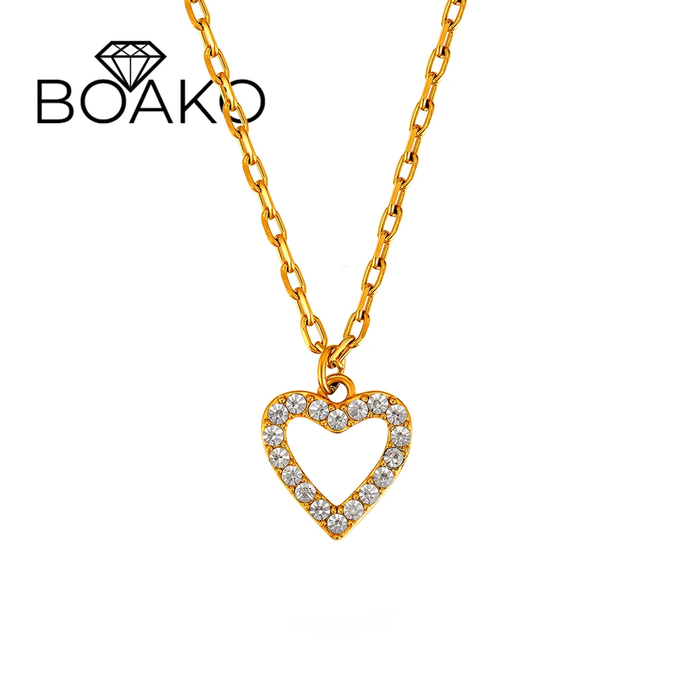 

BOKOA 316L Stainless Steel Bling Zircon Heart Shape Pendant Necklaces 18K Gold Plated Waterproof Clavicle Chain Necklace Jewelry