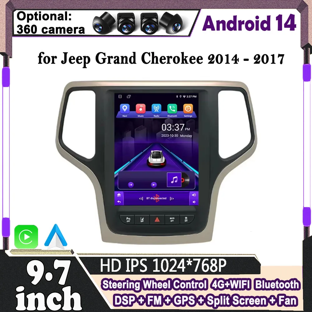 9 7-дюймовый для Jeep Grand Cherokee 2014-2017 Android 14 Автомобильный радиоприемник DSP Стерео