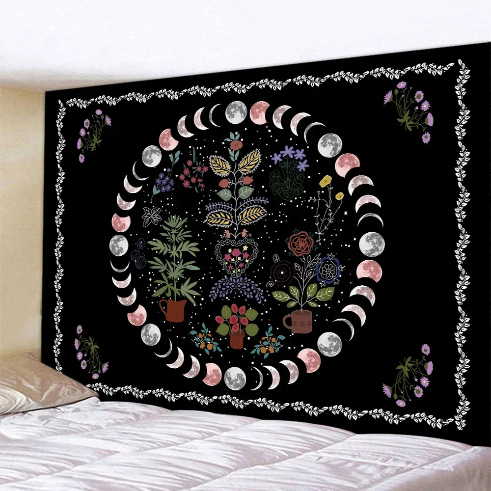 Декор для дома в виде Луны и растений гобелен стиле хиппи богемный декор
