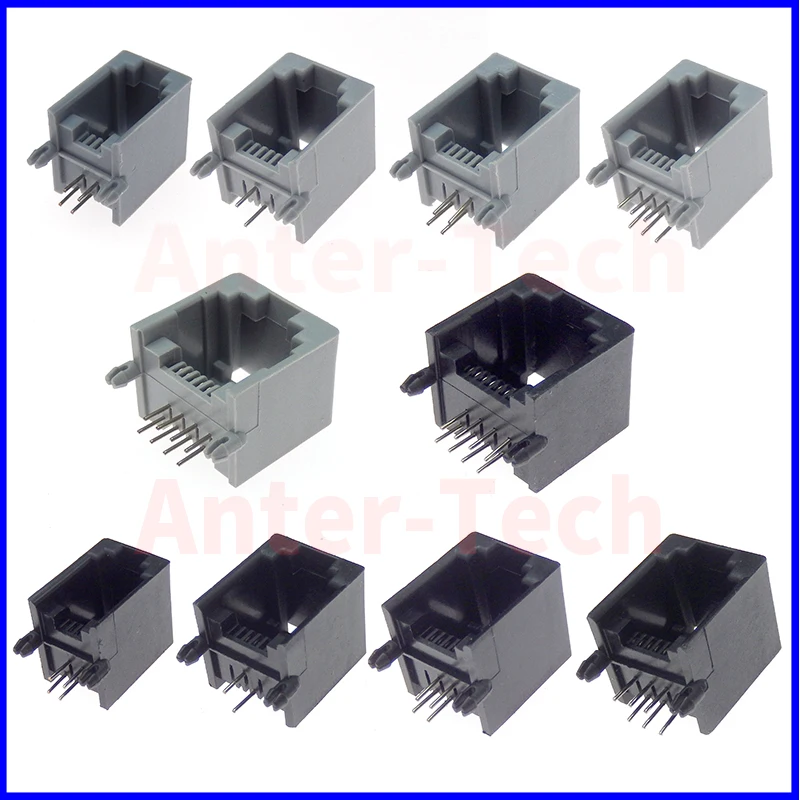 10 pcs RJ11 4P4C 6P6 6P4C 6P2C 8P8C Modular Network PCB Jack Vertical Ports Sockets Female Connectors black gray crystal