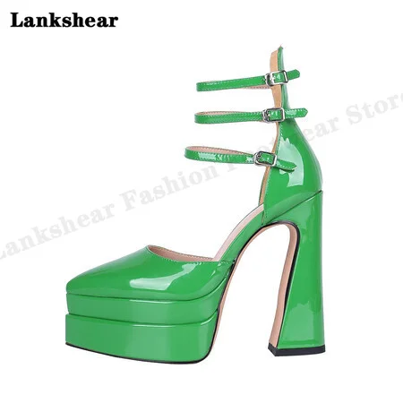 Belt Buckle Hollow Platform Super High Heel Sandals Four Seasons Single Shoes Ladies Slingback Sandals Sexy Party Shoes