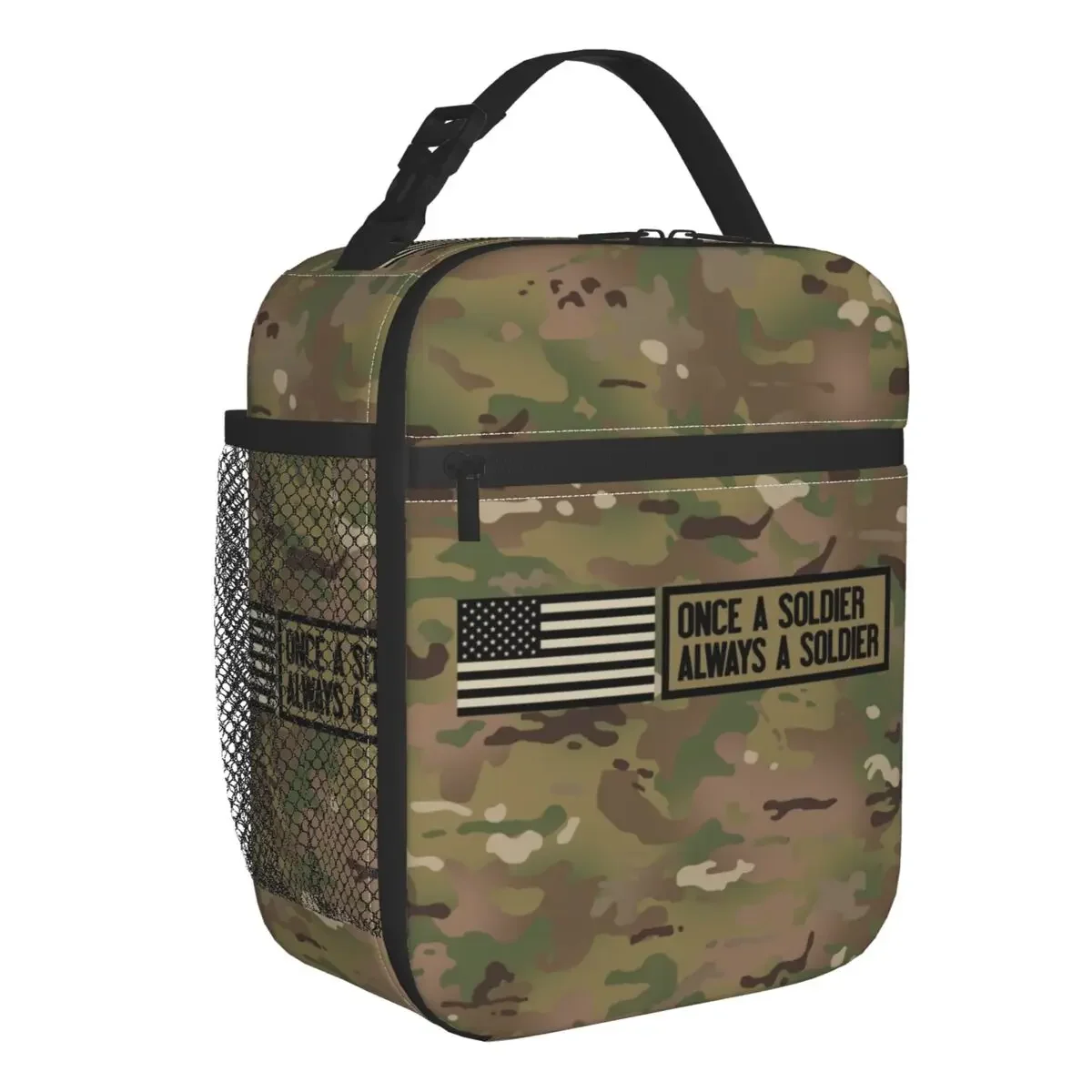 

Один раз солдат всегда солдат изолированная сумка для ланча школьная камуфляжная армейская портативная Термосумка Bento коробка для детей