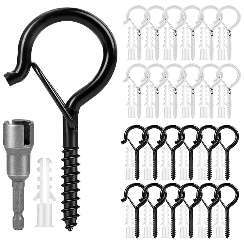 

24Pcs Q Hanger Eye Hooks Screw Hooks, Easy Release Wire Plant Hanger, for String Lights Ceiling Hooks, with Buckle