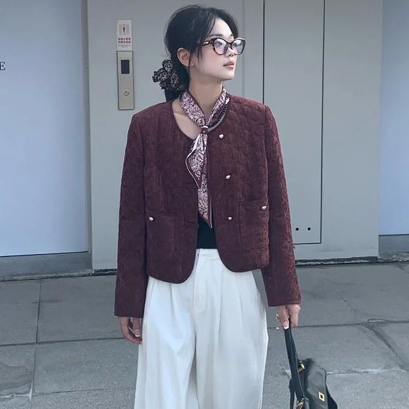 Осень 2024 новая женская одежда универсальная элегантная с круглым вырезом