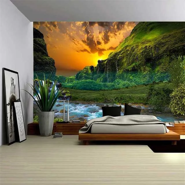 

Nature beautiful charming landscape decoration tapestry wall Hanging beach landscape tapestry art aesthetic home decoration