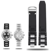 2010mm high quality silicone watchband for cartier bulge stainless steel rubeer strap men women bracele black white accessories
