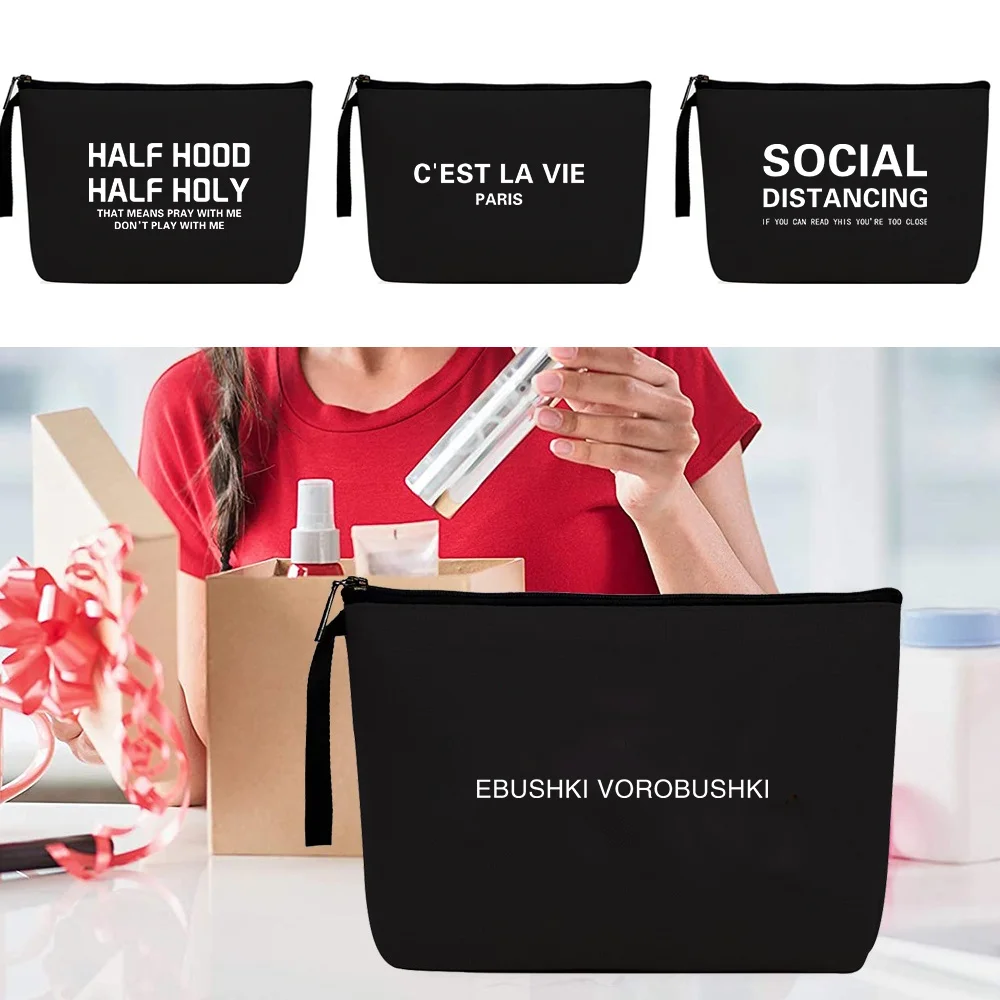 

Text Letter Printed Bridesmaid Makeup Bags Cosmetic Case Female Wash Storage Pouch Travel Toiletry Organizer Purse Wedding Gifts