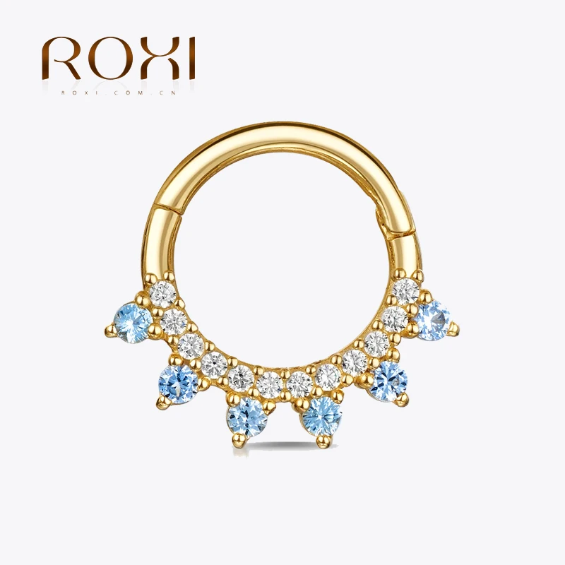 ROXI Gold/Silver Hoop Earrings For Women Blue/Pink 925 Sterling Silver 1PC No Allergic Cartilage Ear Nose Body Piercing Jewelry
