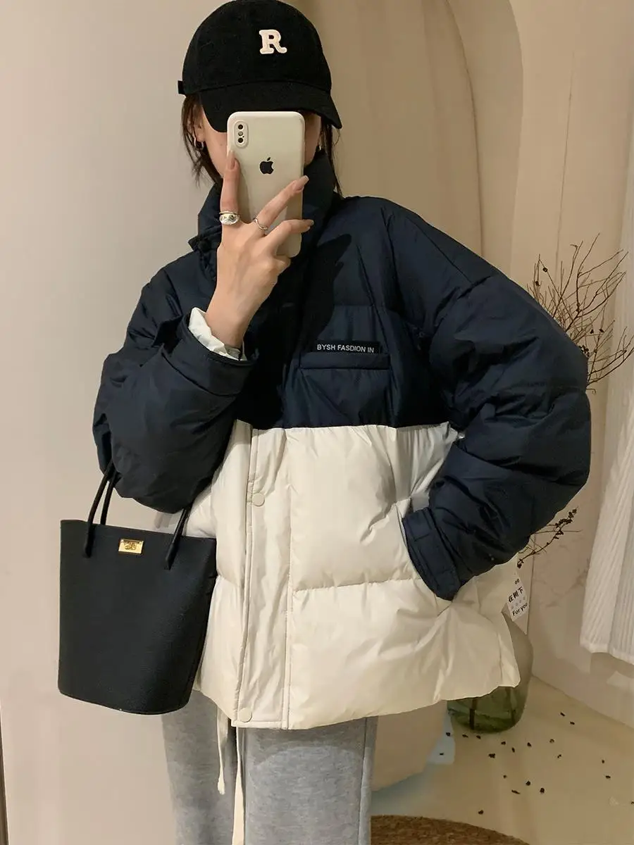 Collision Color Down Jacket Female 2022 Winter New Collar Thickened White Duck Down Bread Clothes Jacket