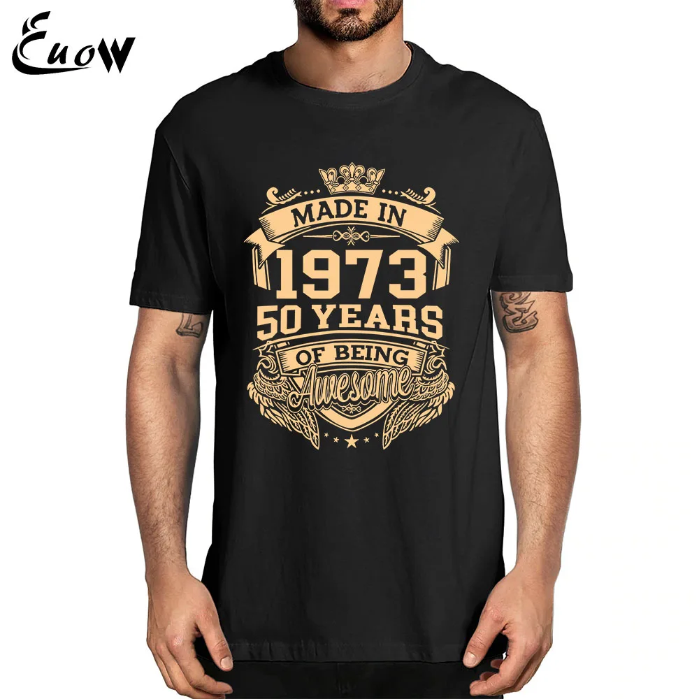 

Винтажная Мужская рубашка Euow, 100% хлопка, сделано в 1973 году, 50-летний день рождения, Повседневная футболка, роскошные Топы