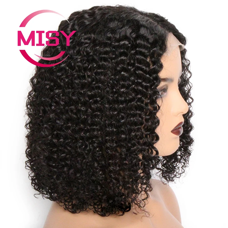 Short Curly Human Hair Wigs Brazilian Kinky Curly Wig Human Hair Pre Plucked Remy 4x1 T Part Lace Wig Bob Wig For Women