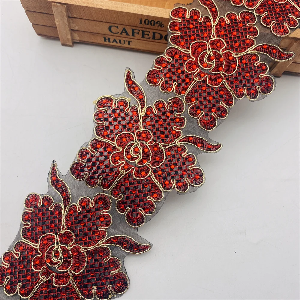 

5yards Vintage colorful Embroidered Motif Lace Nigeria Venice Trim Crochet Cord Wide 17CM