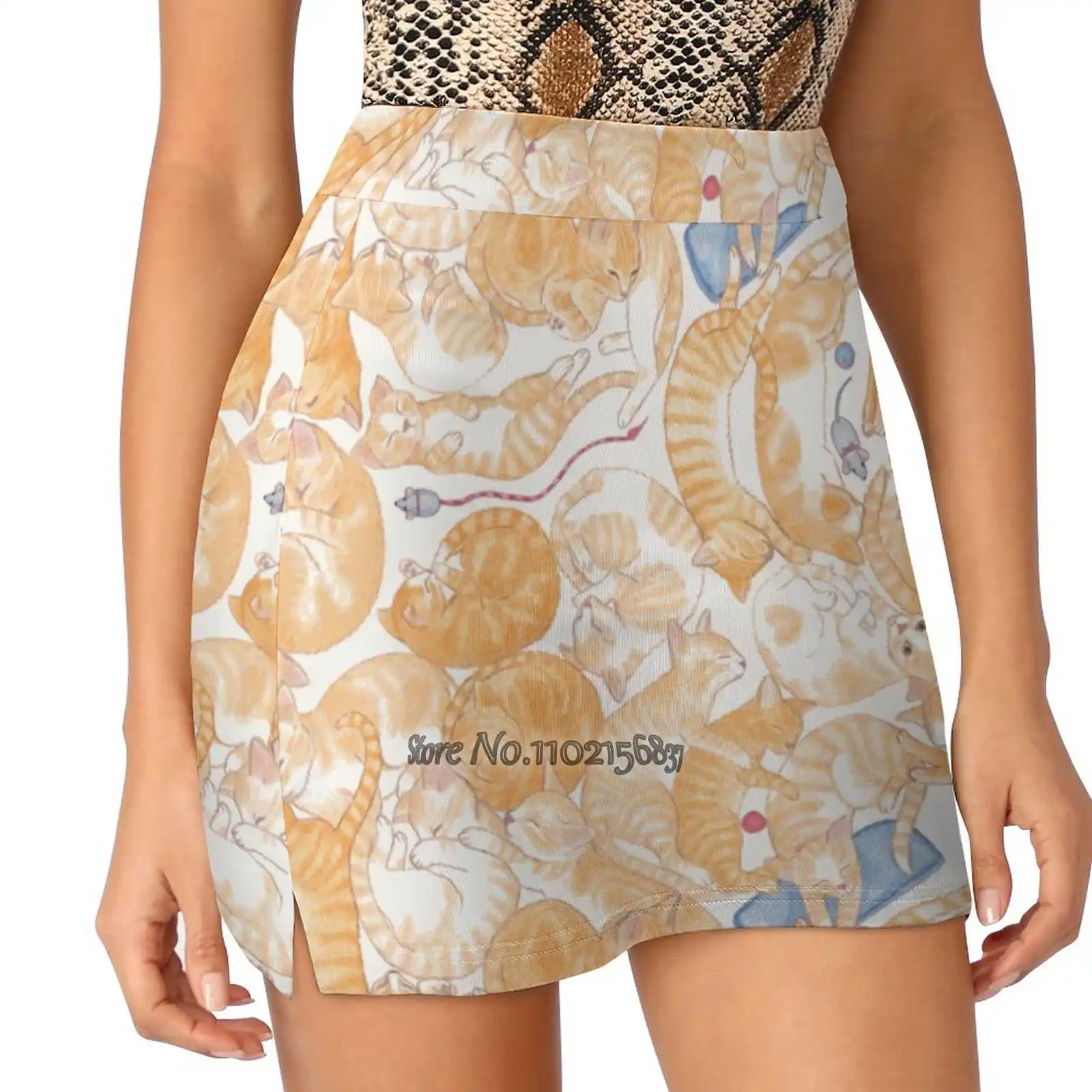

Sleeping Ginger Cats Everywhere! S-4Xl Tennis Skirts Golf Fitness Athletic Shorts Skirt With Phone Pocket Cats Cat Pattern