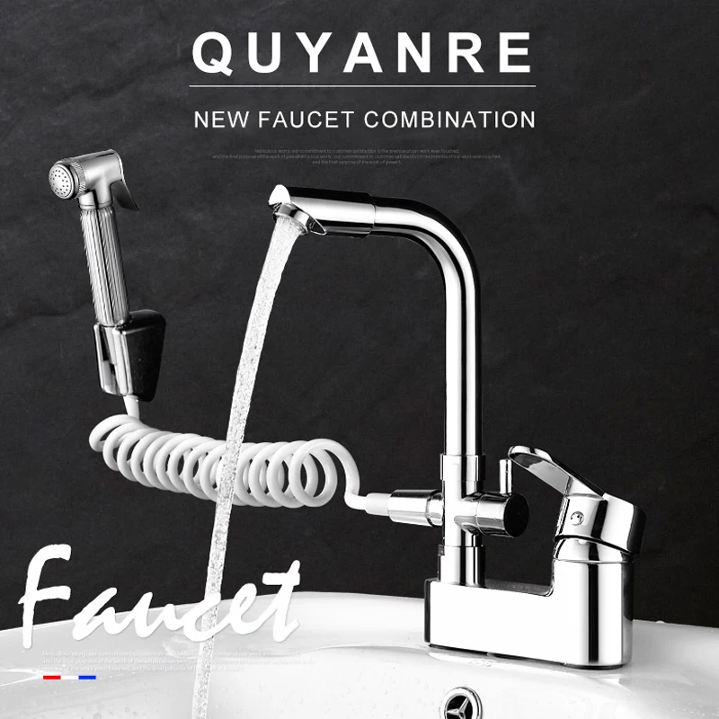 

Vidric Basin Faucet Swivel Chrome Basin Faucets With Pull out Sprayer Handshower Mixer Tap Bathroom Functional Sink Faucet