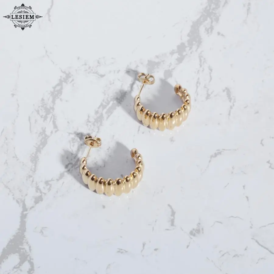 LESIEM летние стильные позолоченные серьги-гвоздики для женщин C-образные