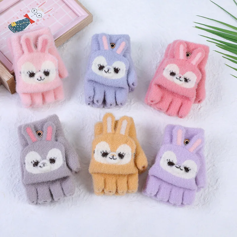 Warm Mittens For Girls Winter Five Fingers Children’s Gloves Cute Cartoon Knitted Flip Gloves варежки детские зимние Warm Mittens For Girls Winter Five Fingers Children’s Gloves Cute Cartoon Knitted Flip Gloves варежки детские зимние