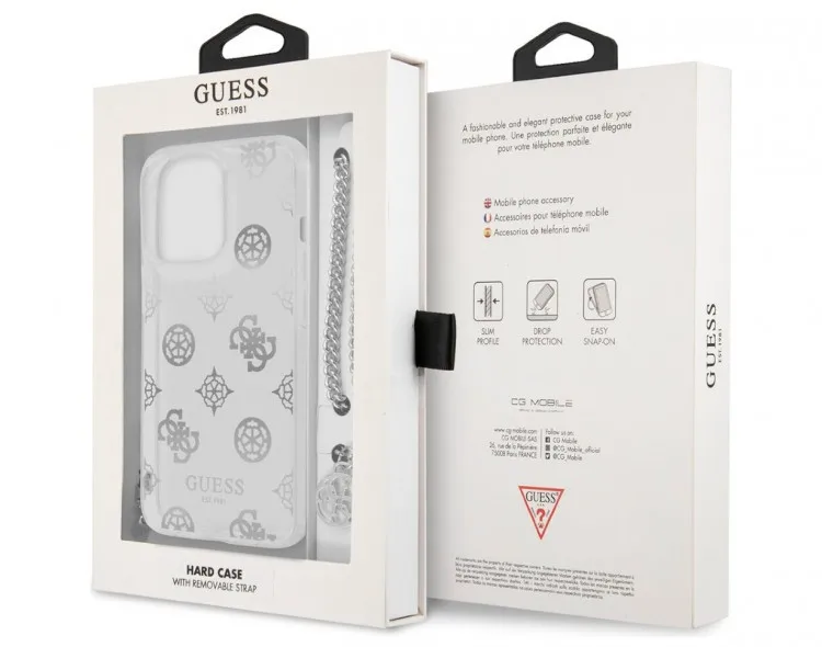 Чехол CG Mobile Guess PC/TPU Peony Hard + Siver hand chain для iPhone 13 Pro цвет Прозрачный/Серебристая цепь -