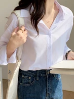 solid white women shirt clothing 2022 spring summer casual all match simple long sleeved shirt womens basic shirt camisa mujer
