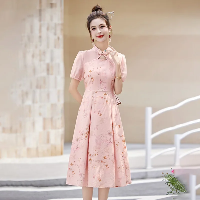 Новинка лета 2024 года слаймы в китайском стиле модное платье средней длины с