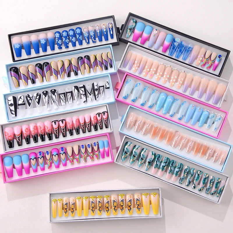 24 шт., набор роскошных накладных ногтей в подарочной упаковке