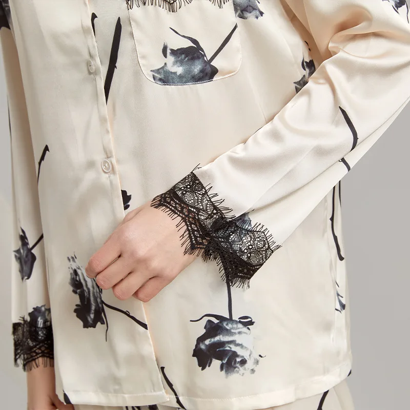 2023 New Pajamas Women's Spring and Summer Cute and Comfortable and Cool Feeling Long-sleeved Sleepwear with Turn-over Collar