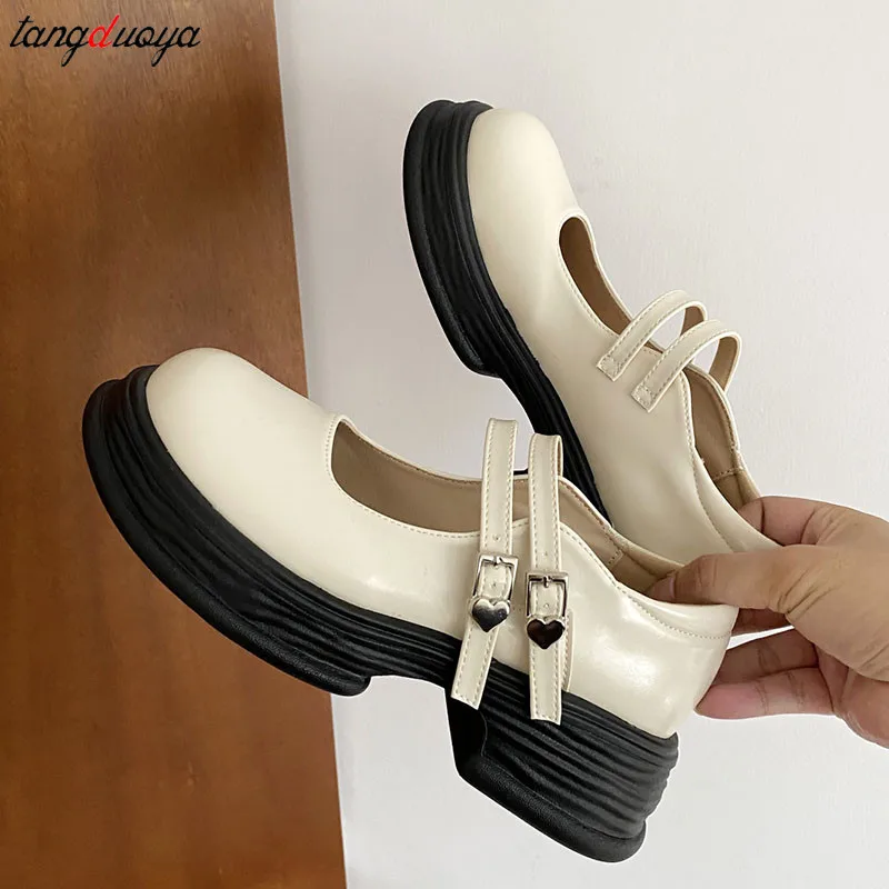 

Women Mary Jane Shoes Spring Buckle JK Lolita Women Platform Shoes Japanese Sweet Chunky Heel Women Single Shoes Soft Leather