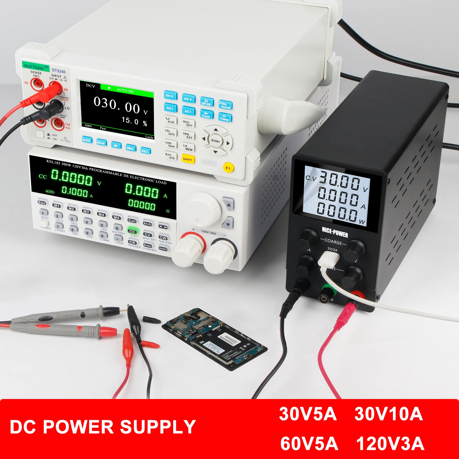 

NICE-POWER Variable DC Laboratory Power Supply Bipolar 120V3A Adjustable Lab Bench Power Source 60V5A Voltage Regulator 30V10A