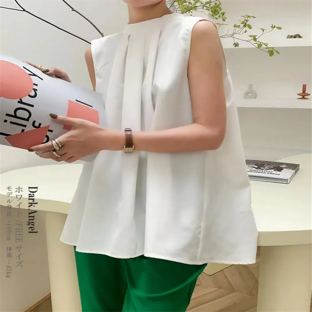 

Women's Blouse Japan Solid Color Bow Tie Sleeveless Top All-match Casual Blouse Summer New 2022 Elegant Chic Ladies Top