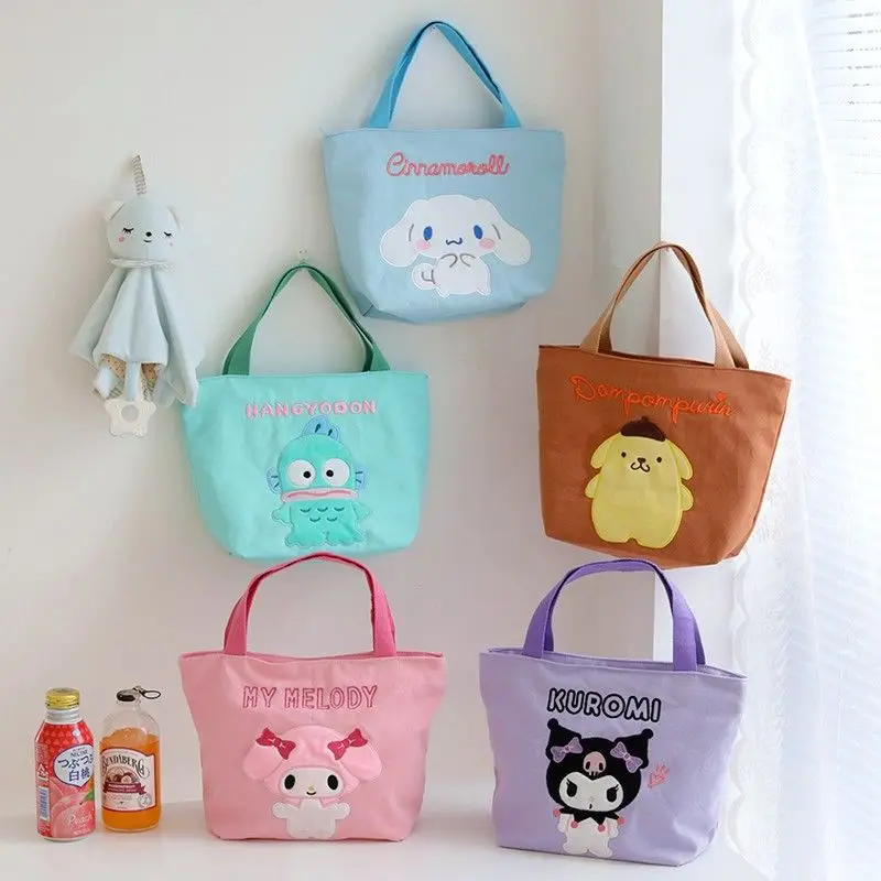 

New Kawaii Sanrio Anime Peripherals Cinnamoroll Kuromi My Melody Cute Canvas Bag Cartoon Handbag Bento Bag Girls Gift Kids Toys