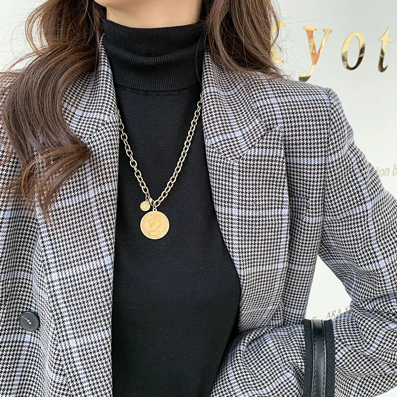 

Titanium Steel Hip Hop Personality Bead Coin Necklaces Luxury Electroplating 14K Gold Color Necklace for Women Friends Jewelry