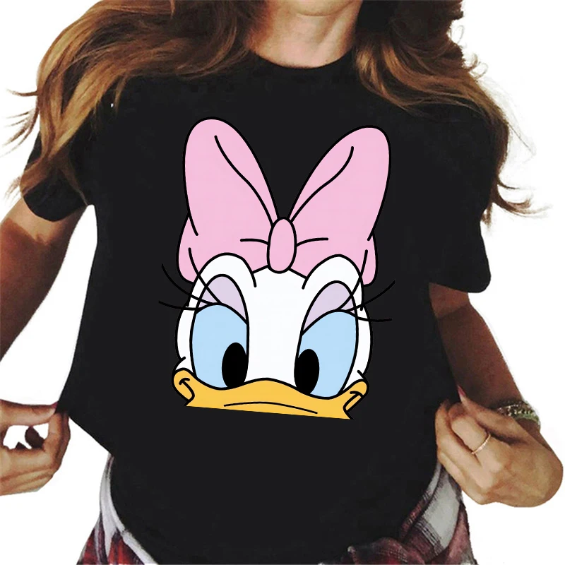 

New Kawaii Disney Daisy Duck Printed Women T Shirt Cartoon Graphic T-shirt Female Harajuku Summer Streetwear Y2k Clothes Tops