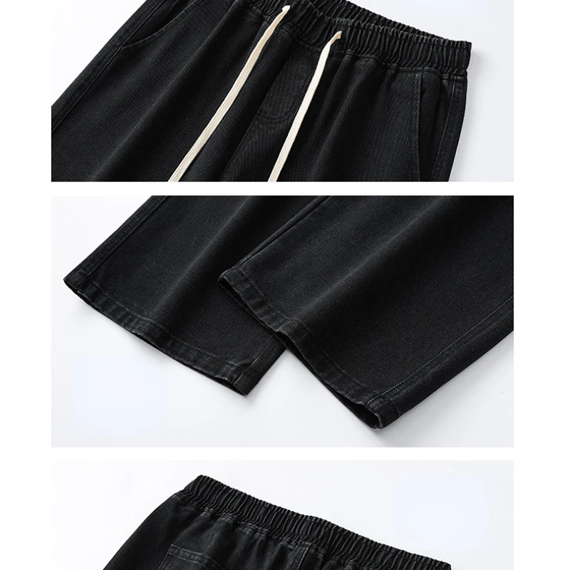 DEEPTOWN Classic Black Jeans for Men Casual Denim Pants Loose Youth Straight Trousers Male Korean Style All-match Streetwear