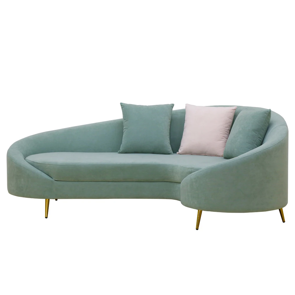 

Classic design golden legs half moon shaped living room chaise lounge sofa