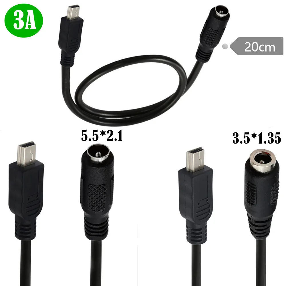 

DC 5.5mm x 2.1mm Female to Mini USB 5pin Male DC Power Supply Extension 22AWG 3A Adapter Cable 20cm